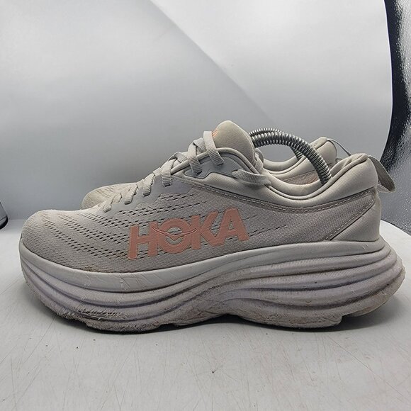 Hoka One One Bondi 8 Womens 10B White Harbor Mist Lunar Rock Running Shoes - Picture 13 of 15